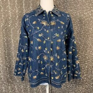 Vintage Jane Ashley‎ Floral Embroidered Denim Button Up Jacket Women's Small